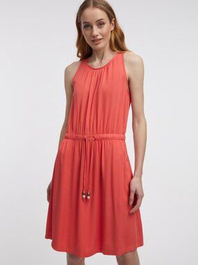 Banana Republic coral pink halter dress with a cinch waist tie and pockets